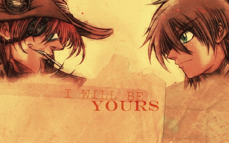 Two Anime Characters — Brown, Dramatic, Manga, Text, Hat