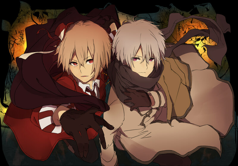 Two Anime Characters — Brown, Dramatic, Night, Scarf