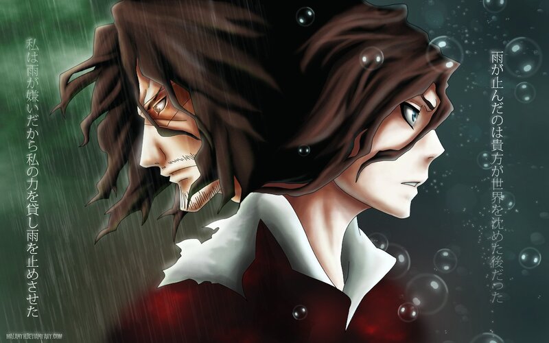 Two Anime Characters — Brown, Dramatic, Rain, Bubbles