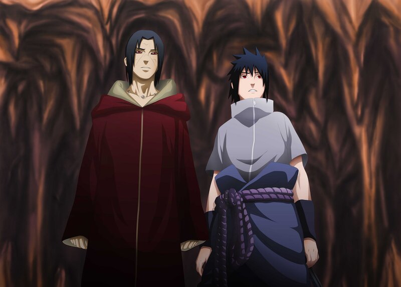 Two Anime Characters — Brown, Dramatic, Red Cloak