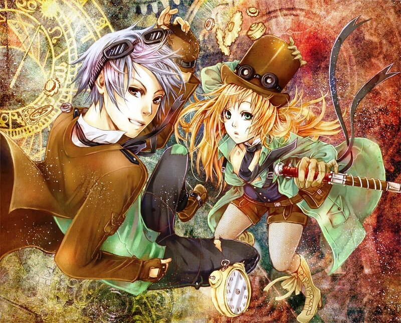 Two Anime Characters — Brown, Dramatic, Steampunk Gear