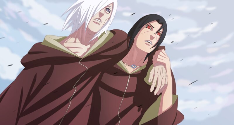 Two Anime Characters — Brown, Dramatic, White Hair