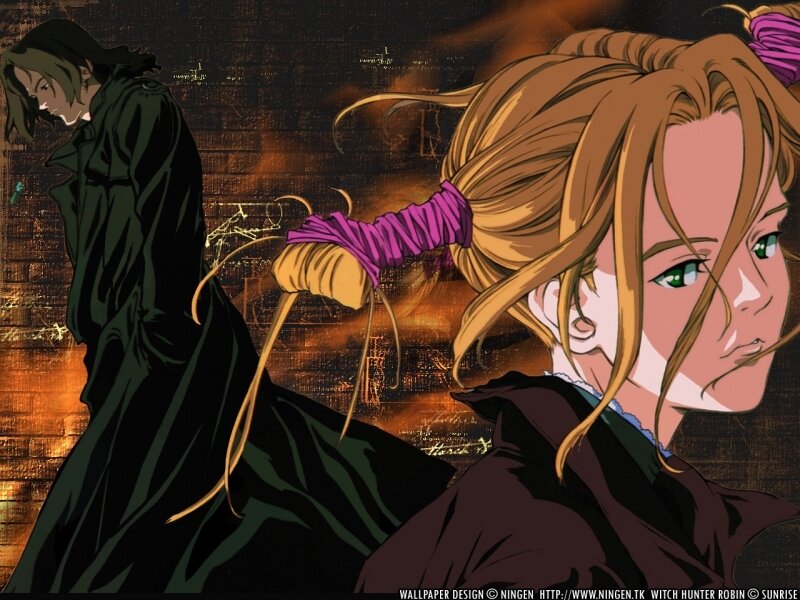 Two Anime Characters — Brown, Dramatic, Woman with Green Eyes