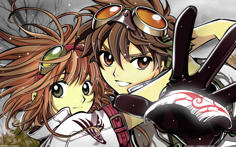 Two Anime Characters — Brown, Playful, Winter, Goggles