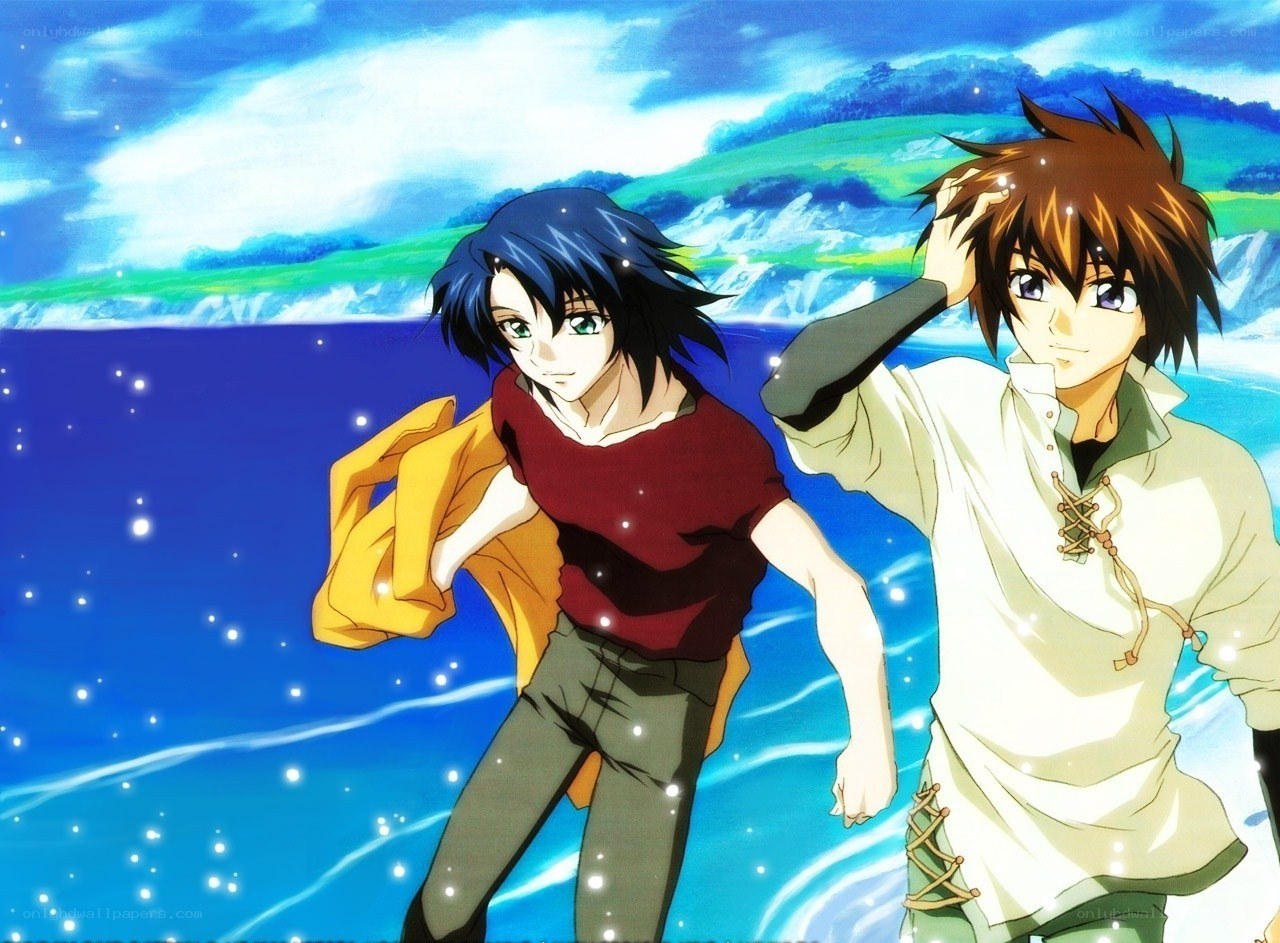 Two anime characters by the sea