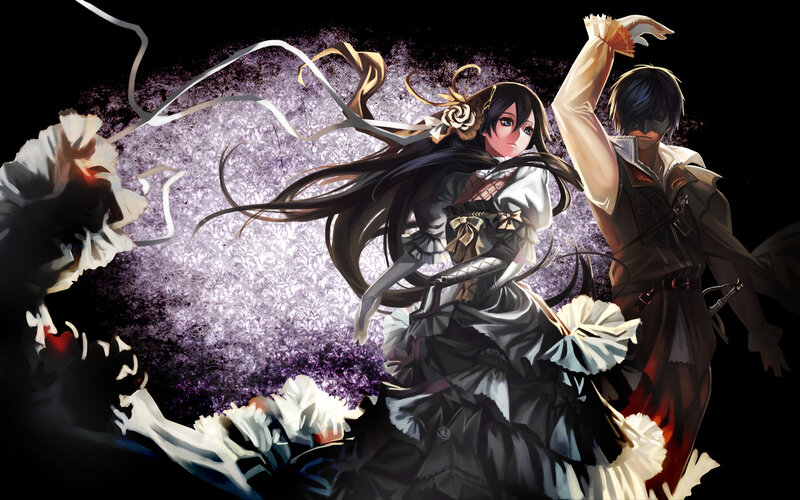Two Anime Characters Dancing — Black, Dramatic, Night