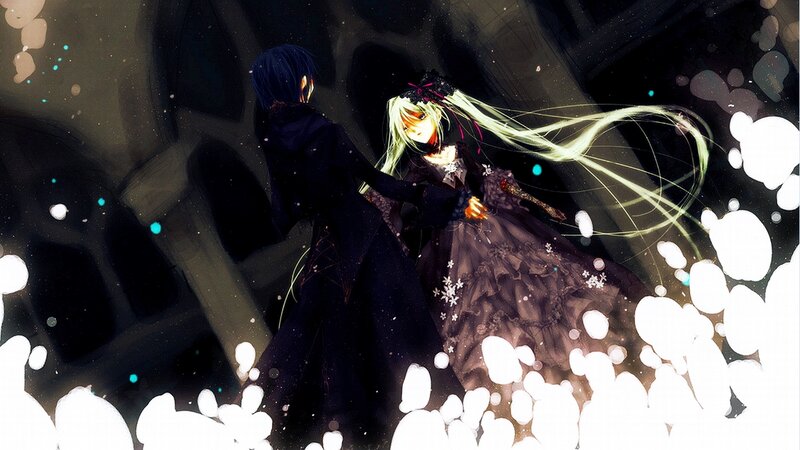 Two Anime Characters Dancing — Black, Dramatic