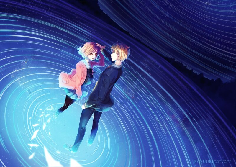 Two Anime Characters Dancing — Blue, Dreamy, Night