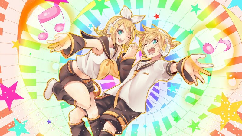 Two Anime Characters Dancing — Yellow, Energetic, Music Notes