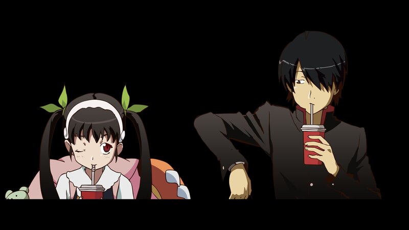 Two Anime Characters Drinking — Black