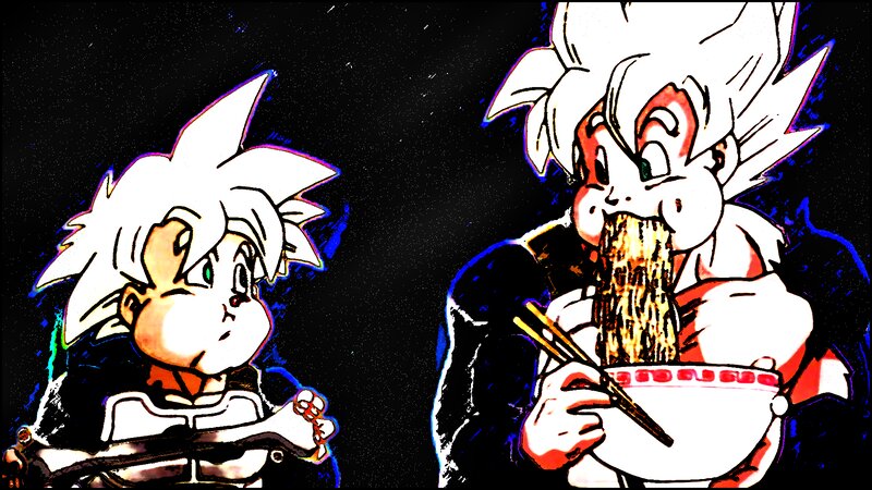 Two Anime Characters Eating — Black