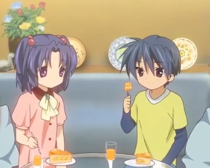 Two Anime Characters Eating — Blue, Calm