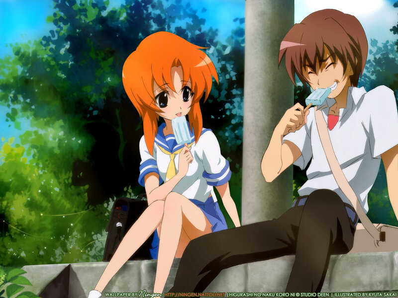 Two Anime Characters Eating Ice Cream