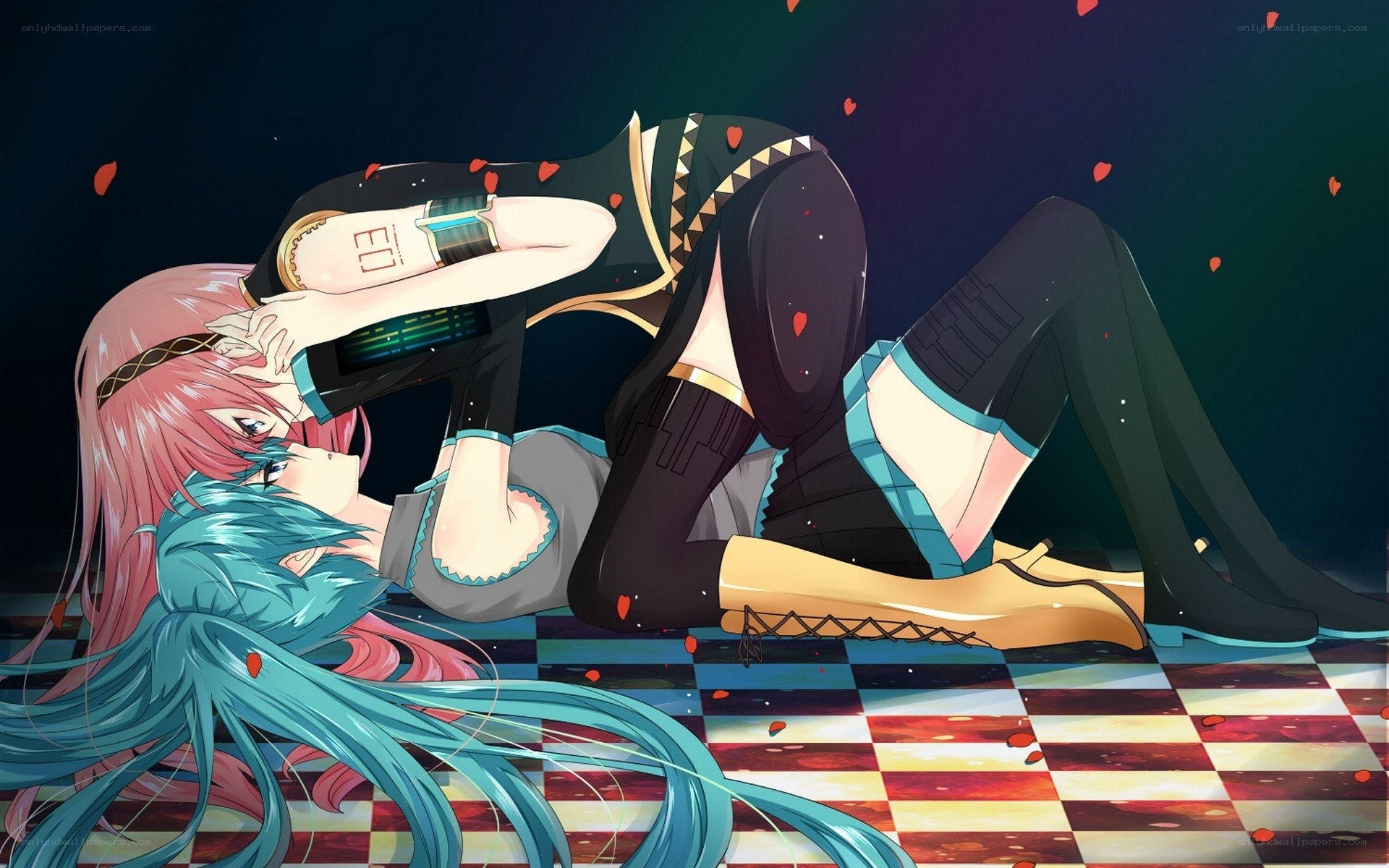 Two anime characters embracing