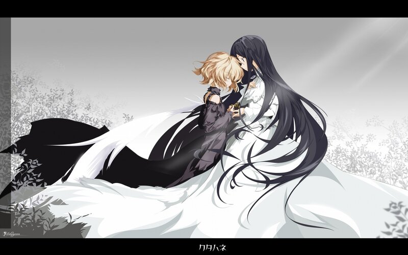 Two anime characters embracing
