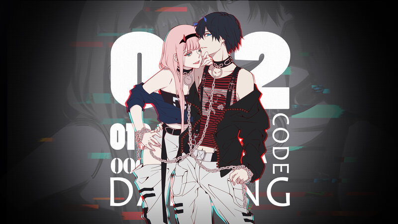 Two Anime Characters Embracing — Black, Dramatic, Chains