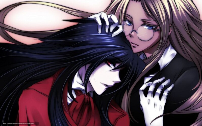 Two Anime Characters Embracing — Black, Dramatic, Glasses