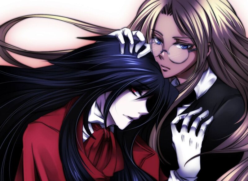 Two Anime Characters Embracing — Black, Dramatic, Manga, Glasses