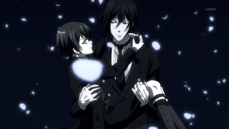 Two Anime Characters Embracing — Black, Dramatic, Night, Suits