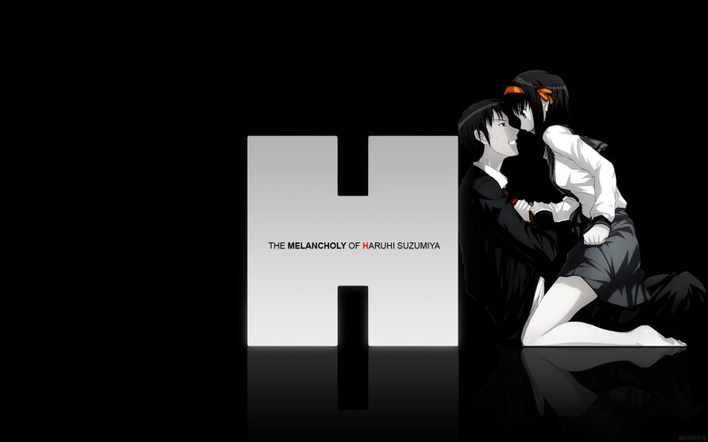 Two Anime Characters Embracing — Black, Dramatic, School Uniform