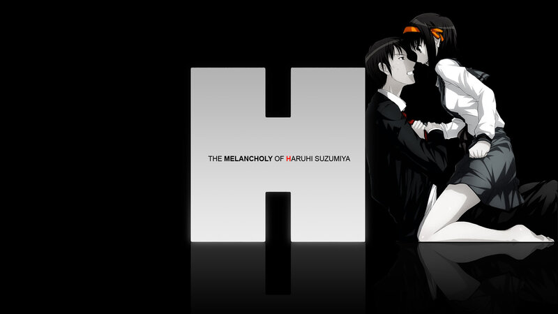 Two Anime Characters Embracing — Black, Dramatic, School Uniforms