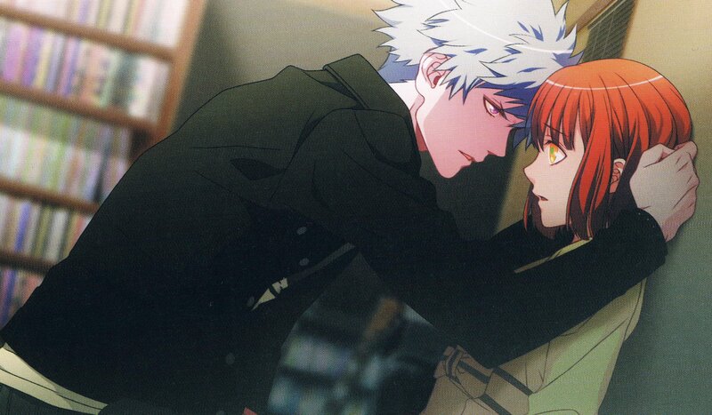Two Anime Characters Embracing — Black, Intense, Bookshelf