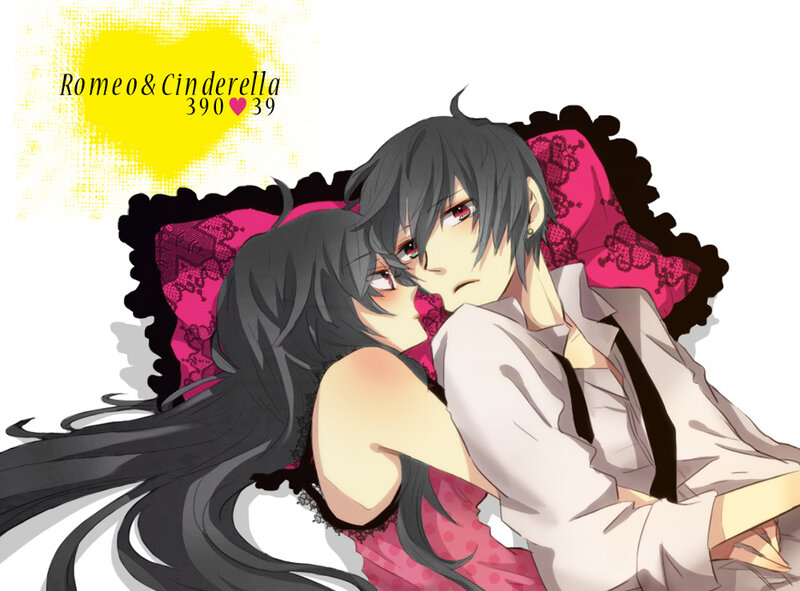 Two Anime Characters Embracing — Black, Romantic