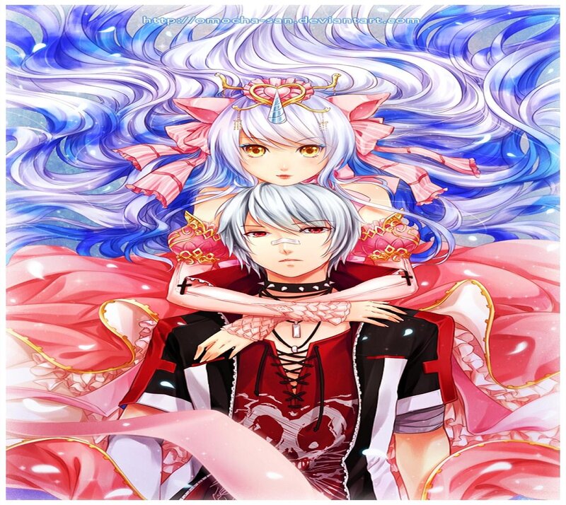 Two Anime Characters Embracing — Blue, Dramatic, Digital Art