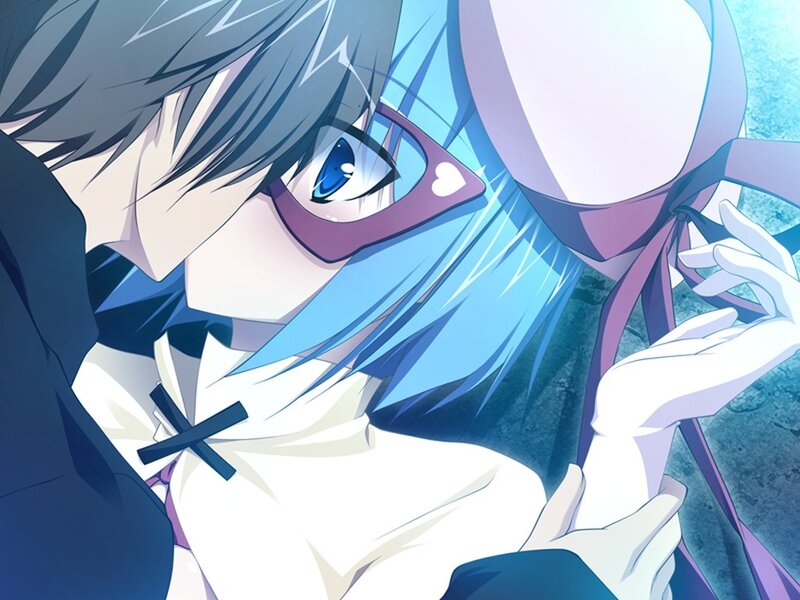 Two Anime Characters Embracing — Blue, Dramatic, Glasses, Blue Hair
