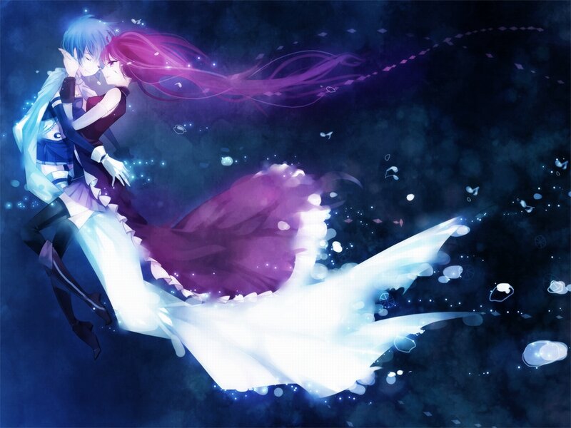 Two Anime Characters Embracing — Blue, Dreamy