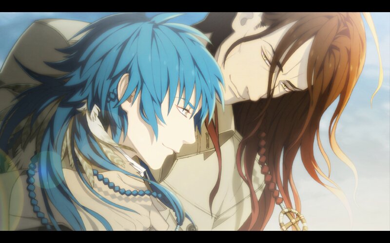 Two Anime Characters Embracing — Blue, Intimate, Afternoon