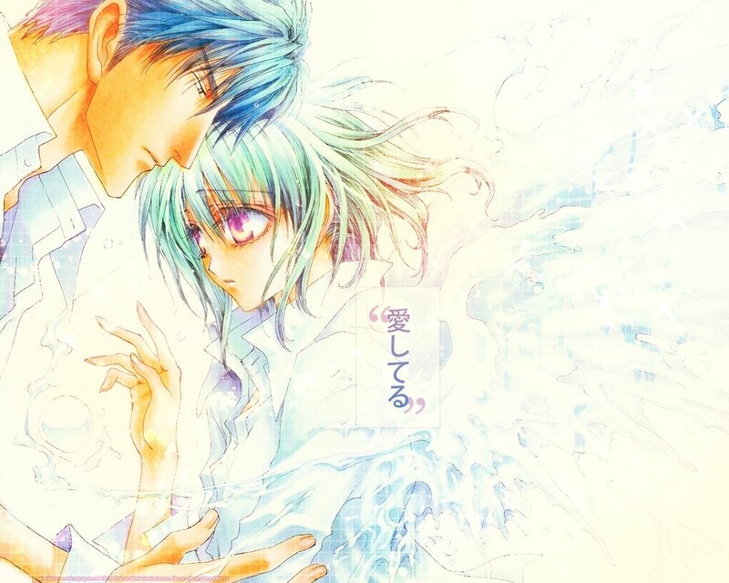 Two Anime Characters Embracing — Blue, Romantic