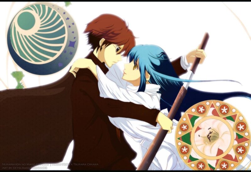 Two Anime Characters Embracing — Brown, Dramatic, Swords
