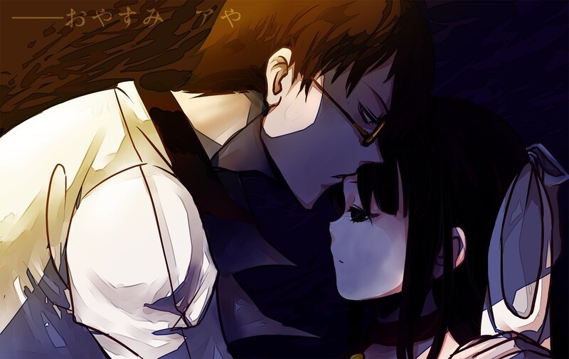 Two Anime Characters Embracing — Brown, Intimate