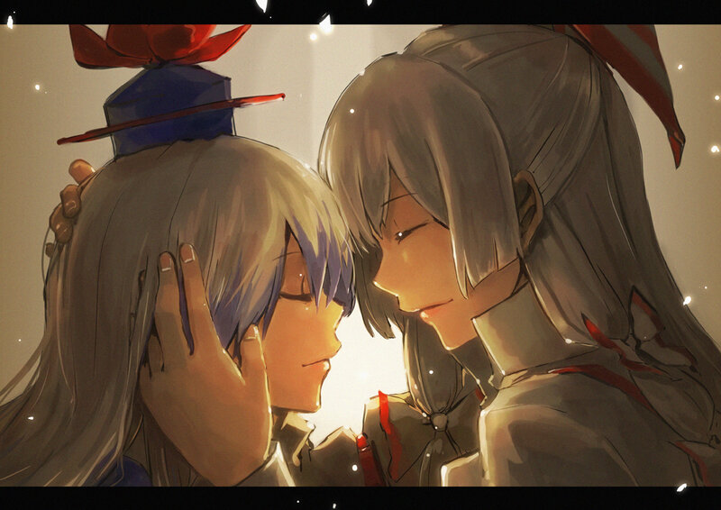 Two Anime Characters Embracing — Gray, Intimate