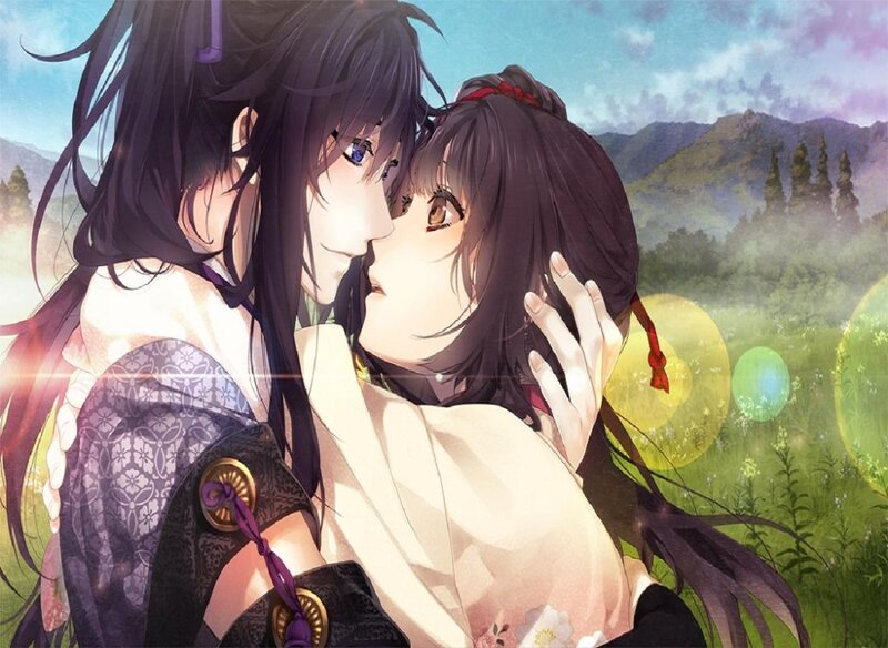 Two Anime Characters Embracing — Green, Serene