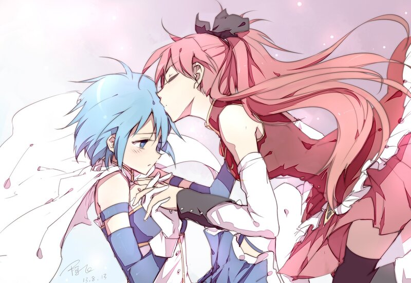 Two Anime Characters Embracing — Pink, Dramatic, Digital Art