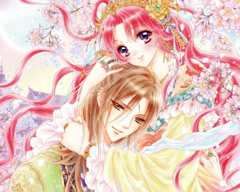 Two Anime Characters Embracing — Pink, Romantic, Spring