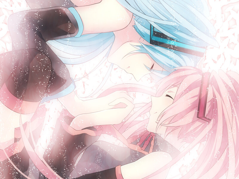 Two Anime Characters Embracing — Pink, Serene, Digital Art