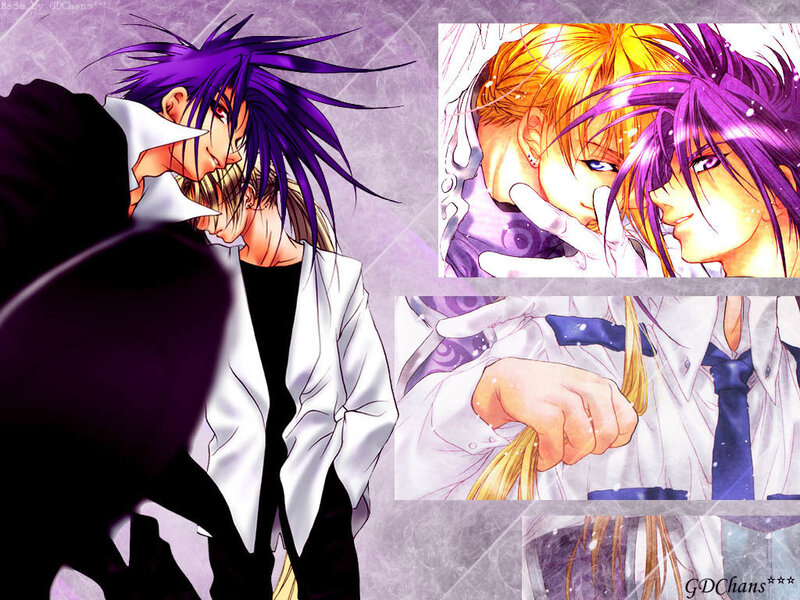 Two Anime Characters Embracing — Purple, Dramatic, Manga, Anime Art