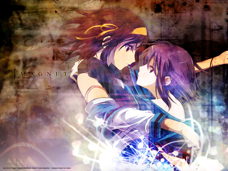Two Anime Characters Embracing — Purple, Dramatic