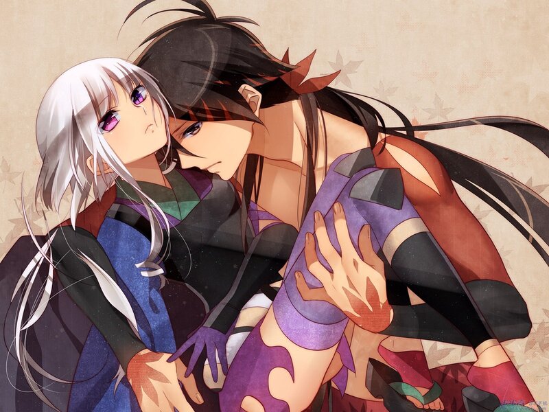 Two Anime Characters Embracing — Purple, Intimate, Anime Art