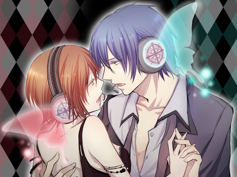 Two Anime Characters Embracing — Purple, Intimate, Headphones