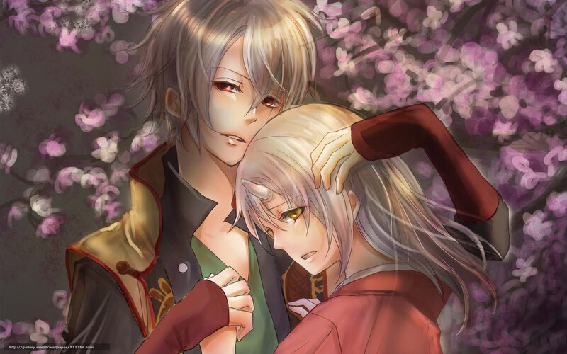 Two Anime Characters Embracing — Purple, Intimate, Spring