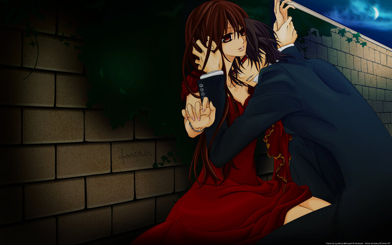 Two Anime Characters Embracing — Red, Dramatic