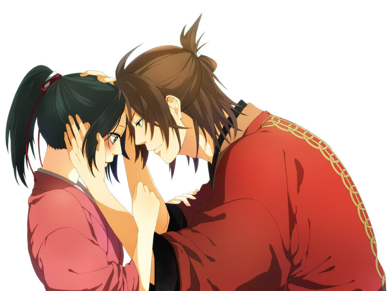 Two Anime Characters Embracing — Red