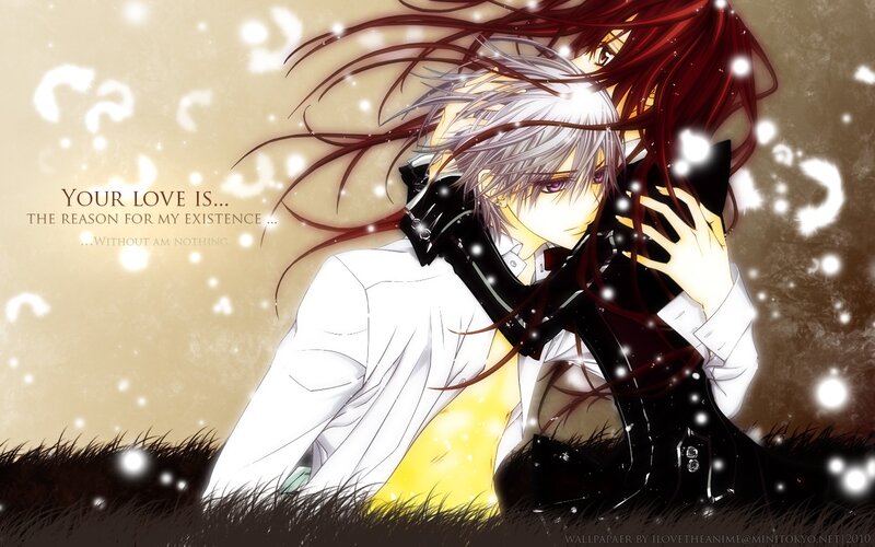 Two Anime Characters Embracing — White, Dramatic, Text