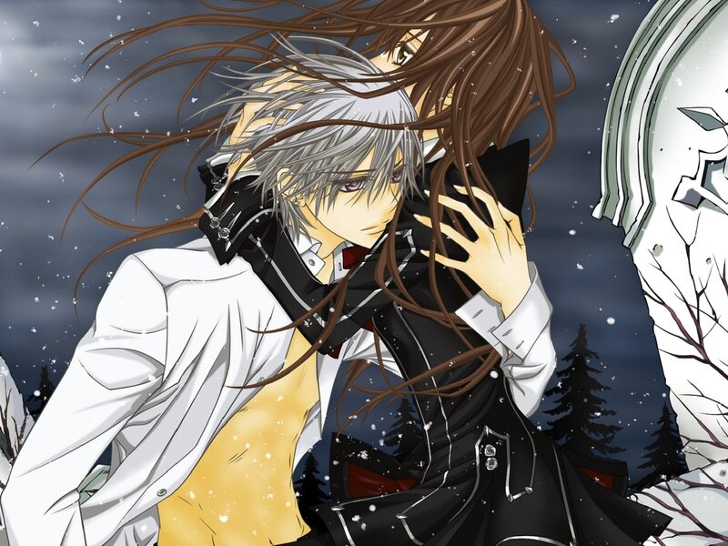 Two Anime Characters Embracing — White, Dramatic