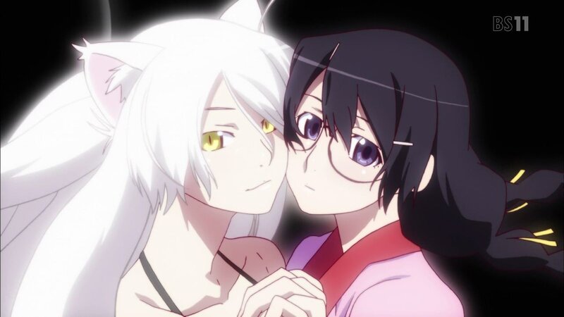 Two Anime Characters Embracing — White, Intimate, Night