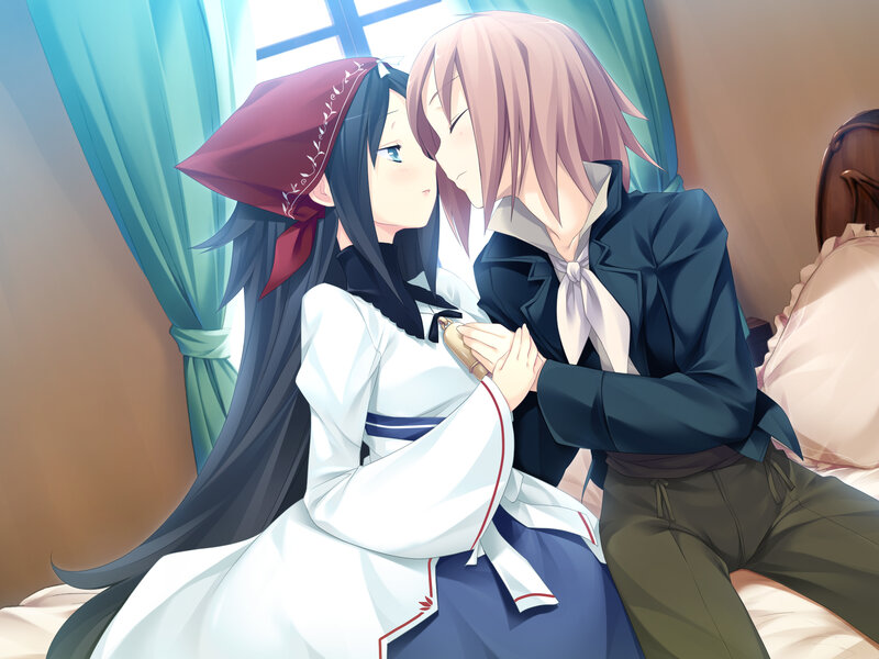 Two Anime Characters Embracing — White, Intimate
